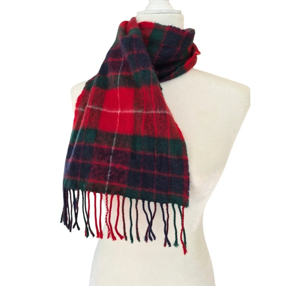 James Pringle Weavers Red Green Plaid 100% Lambswool Scarf Scotland Fringed